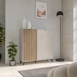 Mobile multiuso 123x125h cm cashmere e 1 anta effetto cannettato rovere - Irina