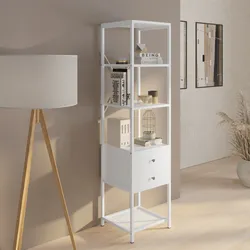 Mobile multiuso 40x160h cm in acciaio bianco con ripiani e 2 cassetti - Sheryl