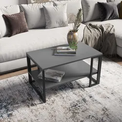 Tavolino 81x50 cm in acciaio nero e antracite con ripiano - Sheryl