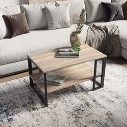 Tavolino 81x50 cm in acciaio nero e rovere con ripiano - Sheryl