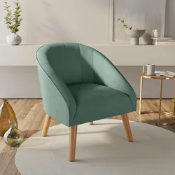 Poltrona in velluto verde salvia con gambe effetto legno - Fable