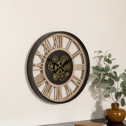 Orologio rotondo 57 cm in legno e metallo con ingranaggi mobili