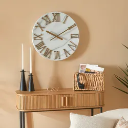 Orologio rotondo 56 cm effetto marmo bianco