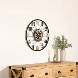Orologio da parete rotondo 65 cm in metallo nero e legno naturale