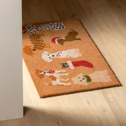 Zerbino natalizio 45x75 cm in coir con disegno cagnolini