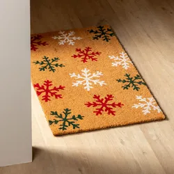 Zerbino natalizio 45x75 cm in coir con disegno fiocchi di neve