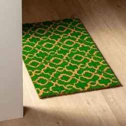 Zerbino 45x75 cm in coir con disegno geometrico verde