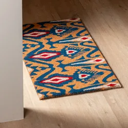Zerbino 45x75 cm in coir con disegno blu