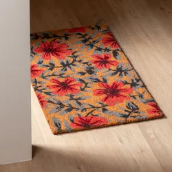 Zerbino 45x75 cm in coir con disegno fiori rosa e blu