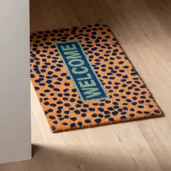 Zerbino 45x75 cm in coir Hello con disegno pallini blu