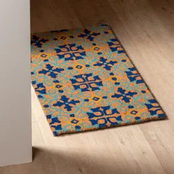 Zerbino 45x75 cm in coir con disegno maioliche blu
