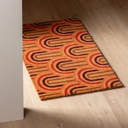 Zerbino 45x75 cm in coir con disegno astratto bianco rosso e nero