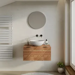 Mobile bagno portalavabo 70 cm cassetto in legno di acacia effetto cannettato - Maring