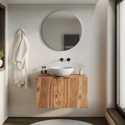 Mobile bagno portalavabo 80 cm 2 ante in legno di acacia effetto cannettato - Maring