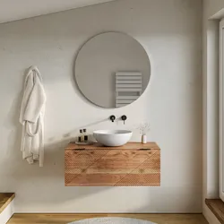 Mobile bagno portalavabo 90 cm cassetto in legno di acacia effetto cannettato - Maring
