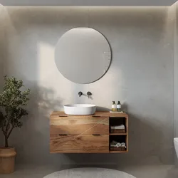 Mobile bagno portalavabo 100 cm 2 cassetti e vani a giorno in legno di acacia effetto cannettato - Maring
