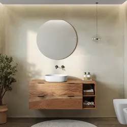 Mobile bagno portalavabo 120 cm 2 cassetti e vani a giorno in legno di acacia effetto cannettato - Maring