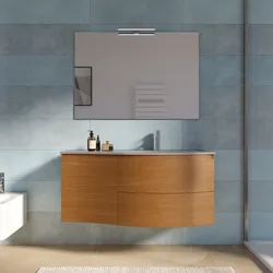 Mobile bagno sospeso 110 cm rovere chiaro con lavabo dx in vetro tortora e specchio - Zoe