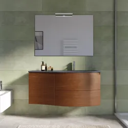 Mobile bagno sospeso 110 cm rovere scuro con lavabo dx in vetro grigio scuro e specchio - Zoe