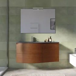 Mobile bagno sospeso 110 cm rovere scuro con lavabo sx in vetro grigio scuro e specchio - Zoe