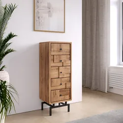 Cassettiere 45x120h cm in legno di acacia con 5 cassetti e piedi in metallo nero - Baktu