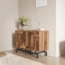 Madia 118x80h cm in legno di acacia e struttura in metallo nero con 2 ante - Baktu