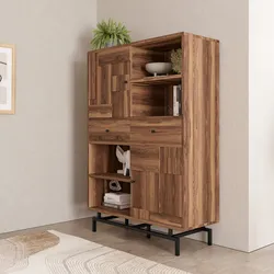 Credenza 118x169h cm in legno di acacia con 2 ante e 2 cassetti - Baktu