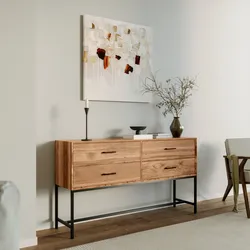 Madia 145x80h cm in legno di acacia con 4 cassetti e struttura in metallo nero - Basuki