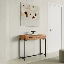Consolle 88x80h cm in legno di acacia con 2 cassetti e struttura in metallo nero - Basuki