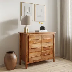 Cassettiera 90x80h cm con 6 cassetti in legno di mango naturale - Eclisse