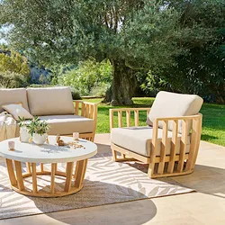 Poltrona da giardino in legno di eucalipto con cuscini beige - Patagonia