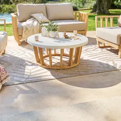 Tavolino da giardino rotondo 100 cm in legno di eucalipto con top decoro terrazzo - Patagonia