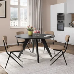 Set 4 sedie in similpelle tortora con gambe in metallo nero - Garya