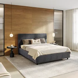 Letto matrimoniale contenitore 160x190 cm in tessuto effetto maglia grigio sfoderabile - Hatfield