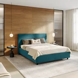 Letto matrimoniale contenitore 160x190 cm in velluto blu petrolio sfoderabile - Hatfield