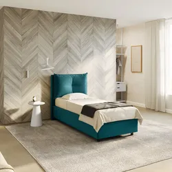 Letto singolo contenitore 80x190 cm in velluto blu petrolio sfoderabile - Priory