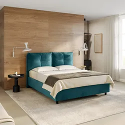 Letto matrimoniale contenitore 160x190 cm in velluto blu petrolio sfoderabile - Priory