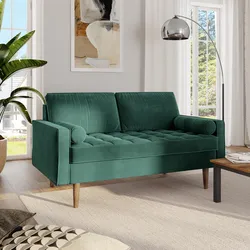 Divano 2 posti in velluto verde scuro con gambe in legno - Bond