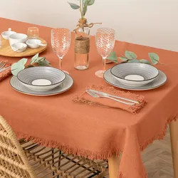 Tovaglia 250x150 cm in cotone terracotta con frange - Saphir