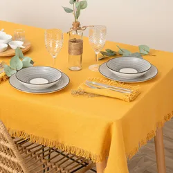 Tovaglia 250x150 cm in cotone ocra con frange - Saphir