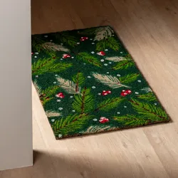 Zerbino natalizio 45x75 cm in coir con disegno rami di abete