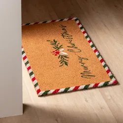 Zerbino natalizio 45x75 cm in coir Merry Christmas verde e rosso