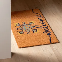Zerbino 45x75 cm in coir Welcome con disegno maiolica