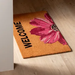 Zerbino 45x75 cm in coir Welcome con disegno fiore rosa