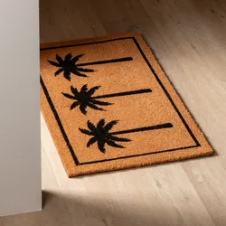 Zerbino 45x75 cm in coir con disegno palme nere
