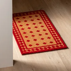 Zerbino 45x75 cm in coir con disegno geometrico rosso