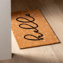 Zerbino 45x75 cm in coir Hello e pallini bianchi
