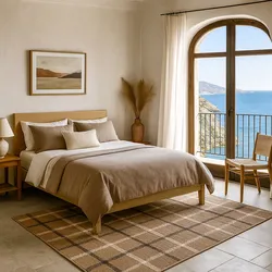 Tappeto da esterno o interno 150x200 cm in tessuto idrorepellente a quadri beige - Rupert