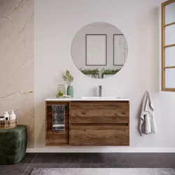 Mobile bagno sospeso 100 cm noce maya con lavabo dx e toletta con specchio - Anami