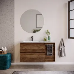 Mobile bagno sospeso 100 cm noce maya con lavabo sx e toletta con specchio - Anami